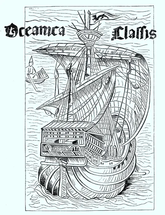 Framed Print : Drawing of a Spanish ship from the time of the discovery of America around 1492