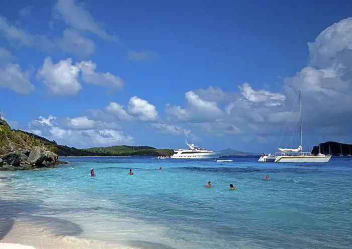 Framed Print : Dream beach, Grenadines, catamaran, luxury yacht, Caribbean