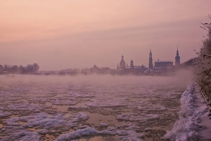 Framed Print : Dresden morning fog over the Elbe