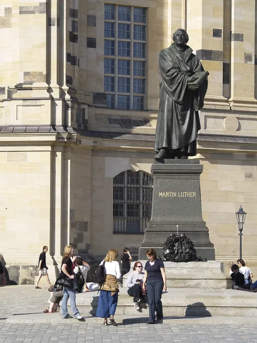 Framed Print : Dresden, Saxony, the Frauenkirche new built up and the Martin Luther monument