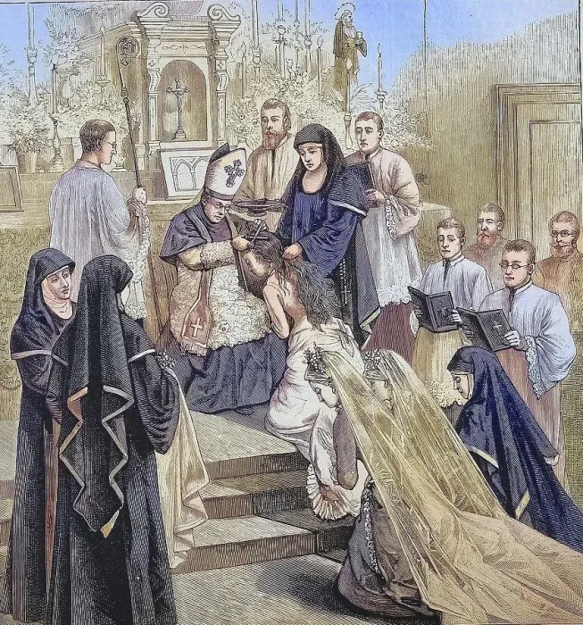 Framed Print : Dressing and haircutting of the new nuns in the order of Benedictine nuns