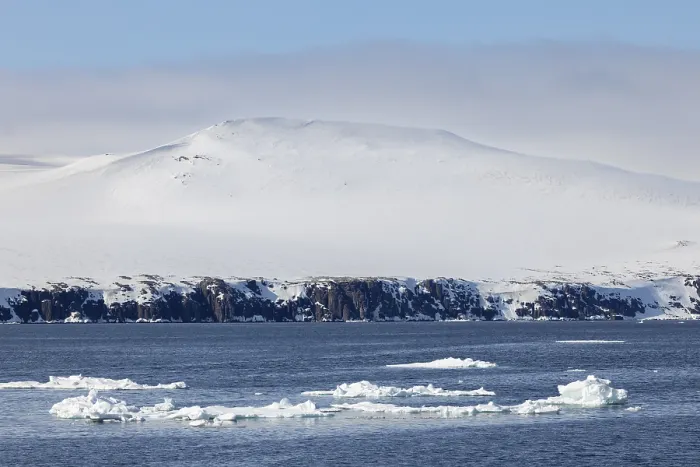 Framed Print : Drift ice, sea ice, sea, mountain range
