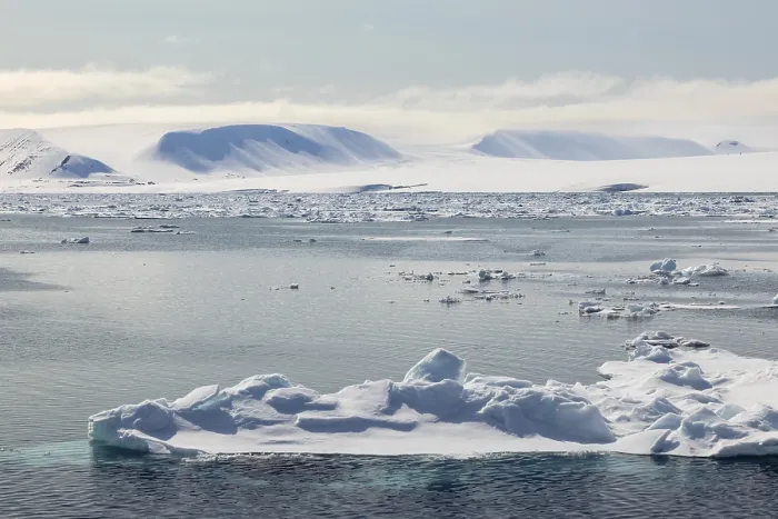 Framed Print : Drift ice, sea ice, sea, mountain range