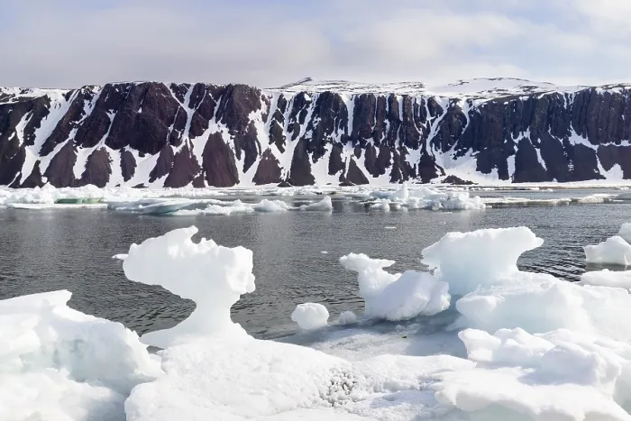 Framed Print : Drift ice, sea ice, sea, mountain range