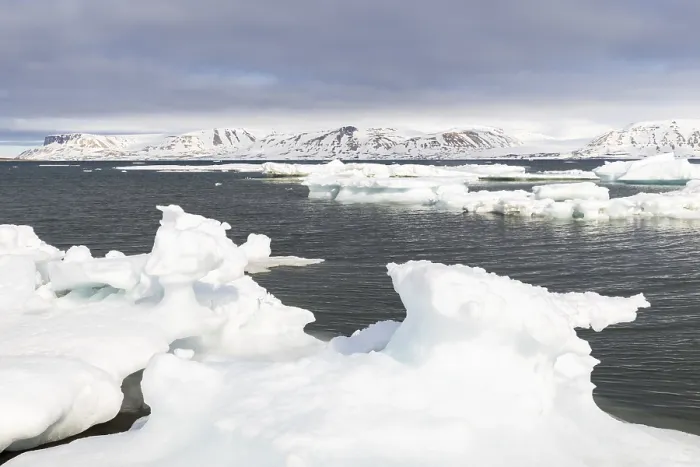 Framed Print : Drift ice, sea ice, sea, mountain range