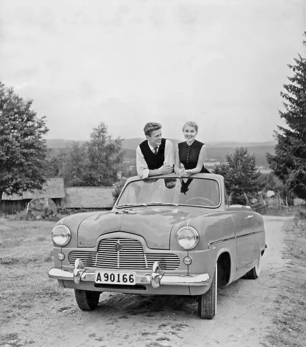 Framed Print : Driving in the 1950s. A couple is seen sitting in their car, a Ford Zephy convertible. Sweden 1955 Framed Print : Driving in the 1950s. A couple is seen sitting in their car, a Ford Zephy convertible. Sweden 1955