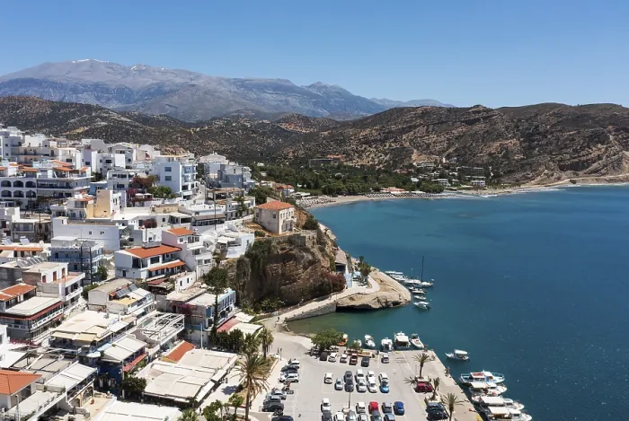 Framed Print : Drone image of Agia Galini, South Crete Framed Print : Drone image of Agia Galini, South Crete
