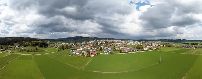 Framed Print : Drone image, agricultural cropland with view of Bad Leonfelden