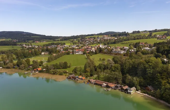 Framed Print : Drone image, Irrsee with the village of Zell am moss