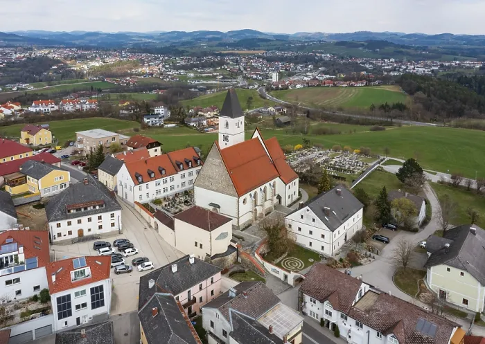Framed Print : Drone image, local view, parish church
