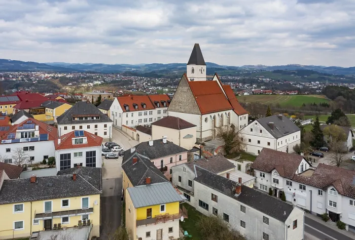 Framed Print : Drone image, local view, parish church Framed Print : Drone image, local view, parish church