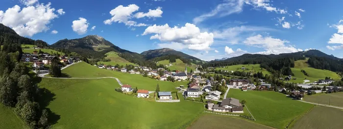 Framed Print : Drone image, Russbach with Gamsfeld