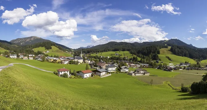 Framed Print : Drone image, Russbach with Gamsfeld