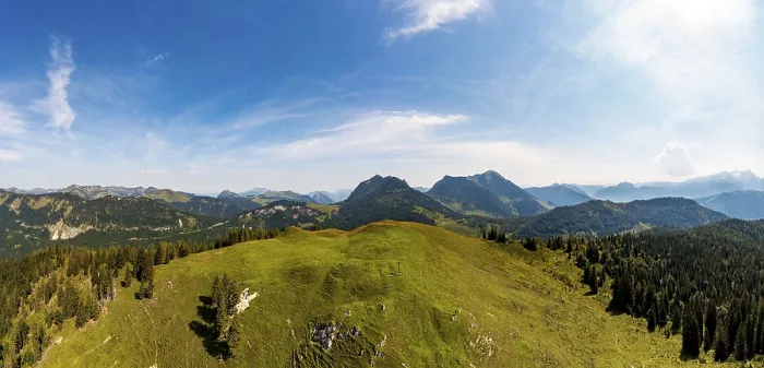 Framed Print : Drone image, at the summit of the Taborberg with a view of the Osterhorn group Framed Print : Drone image, at the summit of the Taborberg with a view of the Osterhorn group