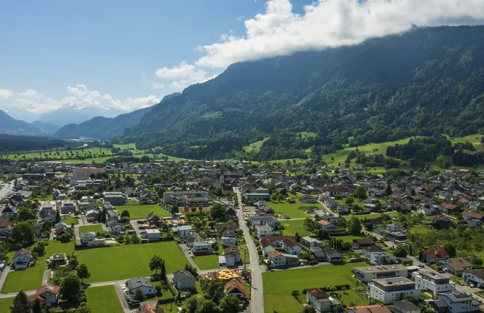 Framed Print : Drone image, view of town with parish church Framed Print : Drone image, view of town with parish church