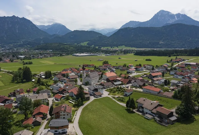 Framed Print : Drone image, view of the village with parish church