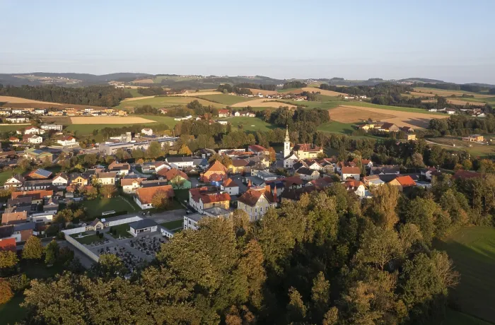 Framed Print : Drone image, view of the village of Sigharting Framed Print : Drone image, view of the village of Sigharting