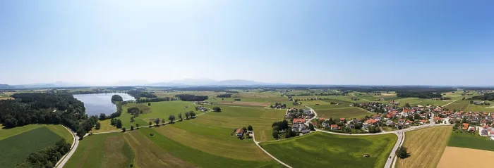 Framed Print : Drone shot, Abtsdorfer See with village Leobendorf