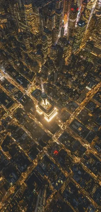 Framed Print : Drone shot, Empire State Building at night