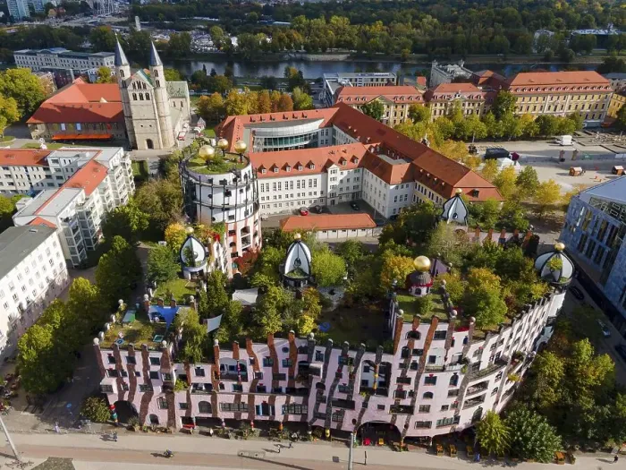 Framed Print : Drone shot, Green Citadel, Hundertwasser House