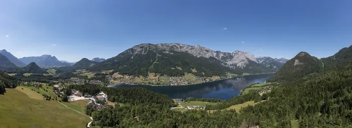 Framed Print : Drone shot, Grundlsee with village Grundlsee Framed Print : Drone shot, Grundlsee with village Grundlsee