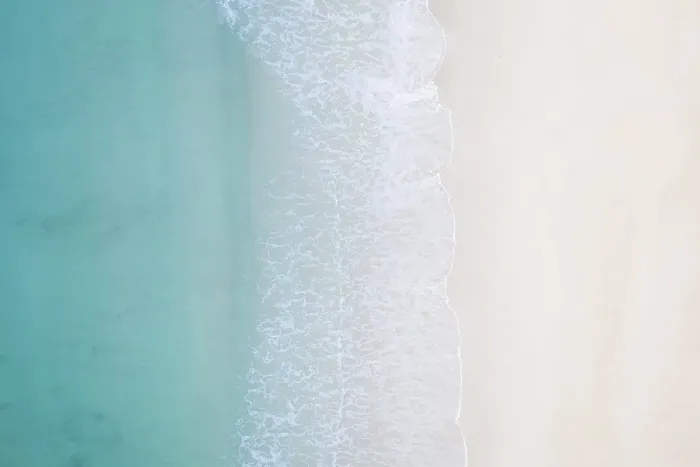 Framed Print : Drone shot, Haukland beach from above with white sand and turquoise water Framed Print : Drone shot, Haukland beach from above with white sand and turquoise water