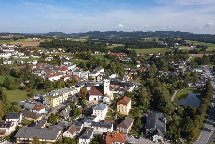 Framed Print : Drone shot, health resort, Bad Zell