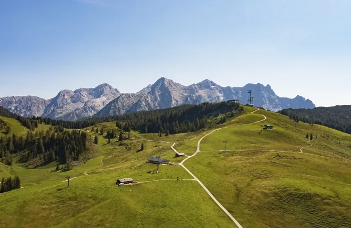 Framed Print : Drone shot, Hochalm, Loferer Alm with view to the Loferer Steinberge