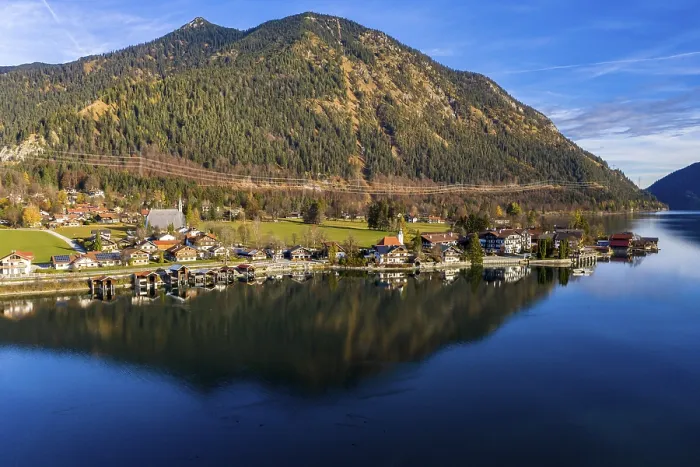 Framed Print : Drone shot, Kochel am See, Walchensee