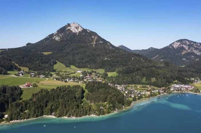 Framed Print : Drone shot, panorama shot, Fuschlsee with Schober Framed Print : Drone shot, panorama shot, Fuschlsee with Schober