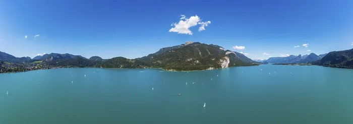 Framed Print : Drone shot, panorama shot, Wolfgangsee with Schafberg Framed Print : Drone shot, panorama shot, Wolfgangsee with Schafberg
