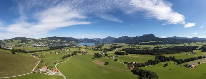 Framed Print : Drone shot, panoramic view over Mondseeland with Schafberg Drachenwand and Schober Framed Print : Drone shot, panoramic view over Mondseeland with Schafberg Drachenwand and Schober