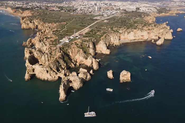 Framed Print : Drone shot, Ponta da Piedade, typical Algarve rock formation Framed Print : Drone shot, Ponta da Piedade, typical Algarve rock formation