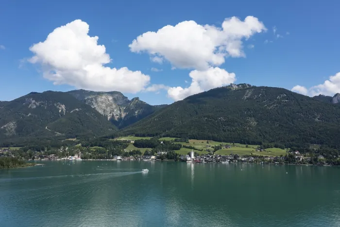 Framed Print : Drone shot, Sankt Wolfgang am Wolfgangsee with Schafberg