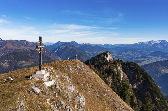 Framed Print : Drone shot, summit cross on the Schwarzer Berg with a view of the Gschirrwand Framed Print : Drone shot, summit cross on the Schwarzer Berg with a view of the Gschirrwand