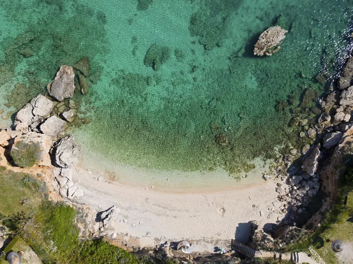 Framed Print : Drone shot, turquoise bay, Stara Baska