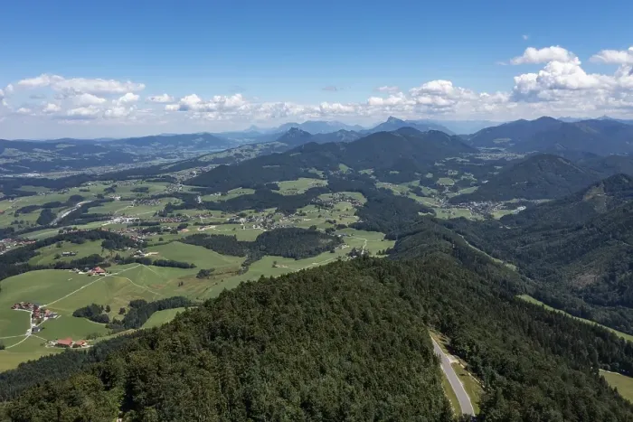 Framed Print : Drone shot, view from Gaisberg to Koppl Framed Print : Drone shot, view from Gaisberg to Koppl