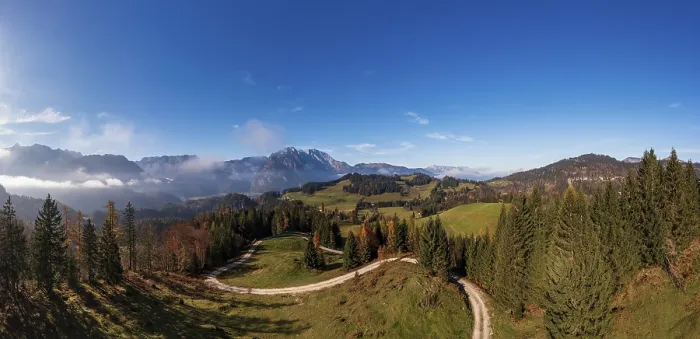 Framed Print : Drone shot, view from the Moosegg high plateau to the Hoher Goell