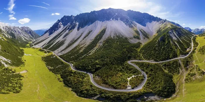 Framed Print : Drone shot, winding mountain road