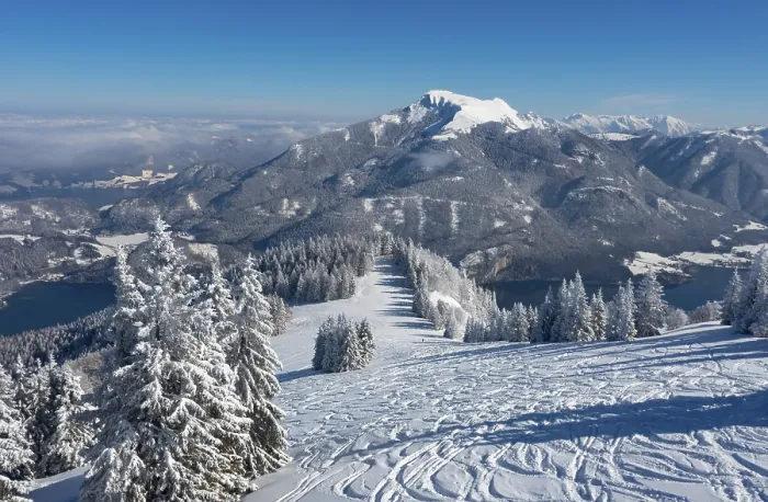Framed Print : Drone shot, winter landscape with ski tracks in deep snow