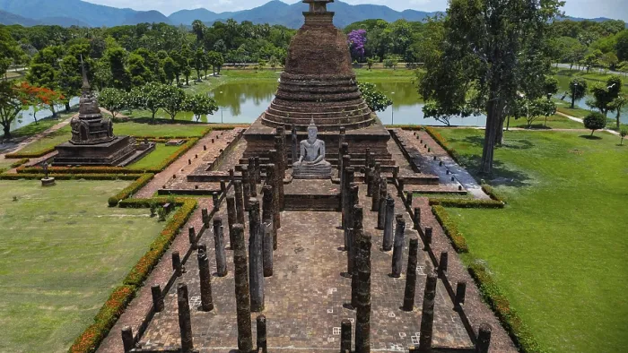 Framed Print : Drone view of an ancient temple complex in Thailand Framed Print : Drone view of an ancient temple complex in Thailand