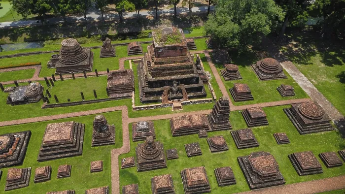 Framed Print : Drone view of an ancient temple complex in Thailand Framed Print : Drone view of an ancient temple complex in Thailand