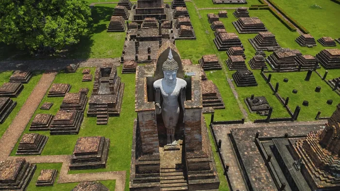 Framed Print : Drone view of an ancient temple complex in Thailand