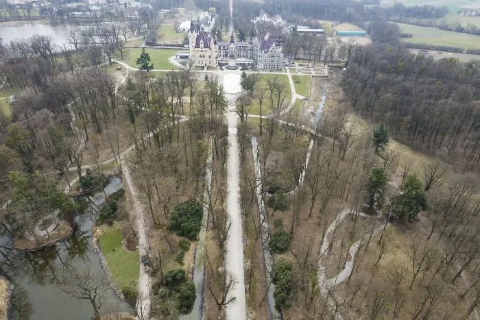 Framed Print : Drone view of Moszna Castle from the 18th century
