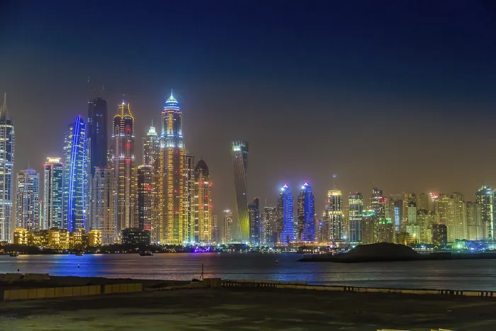 Framed Print : DUBAI, UAE - NOVEMBER 13: Modern buildings in Dubai Marina