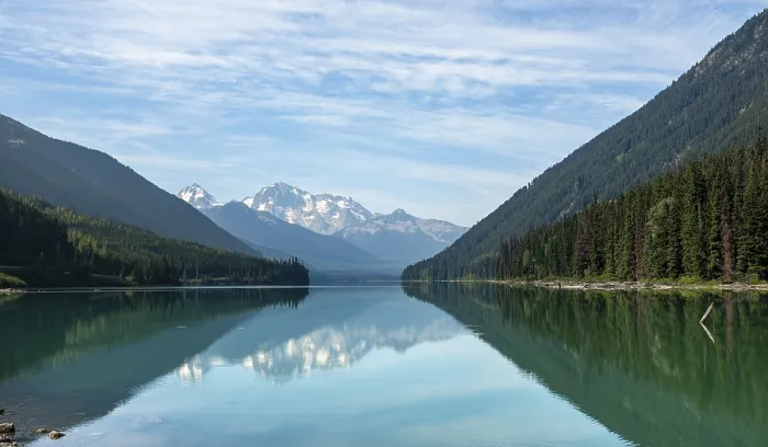 Framed Print : Duffey Lake, snow-capped mountains seal themselves in a lake