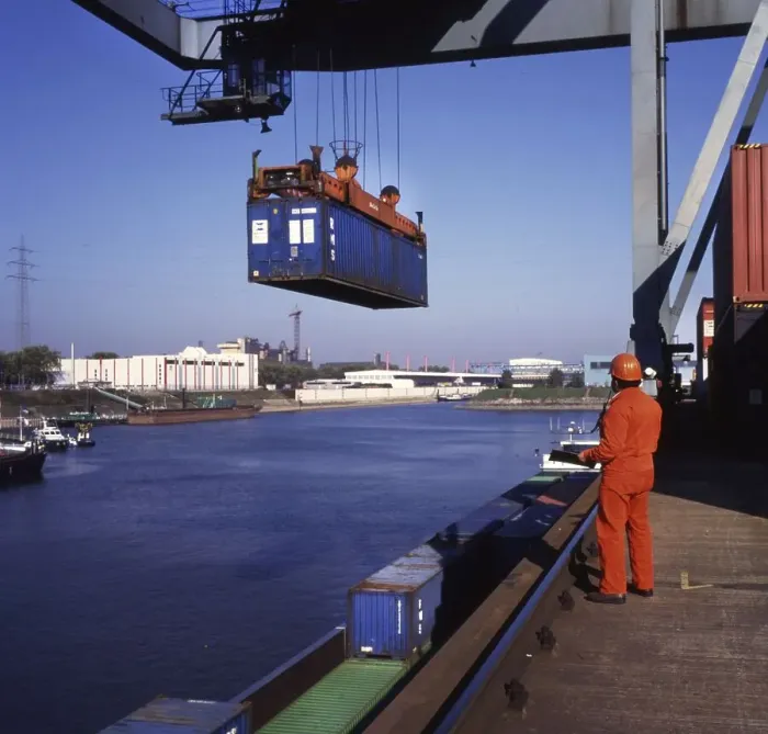 Framed Print : Duisburg: Working in the port of Duisburg on 24