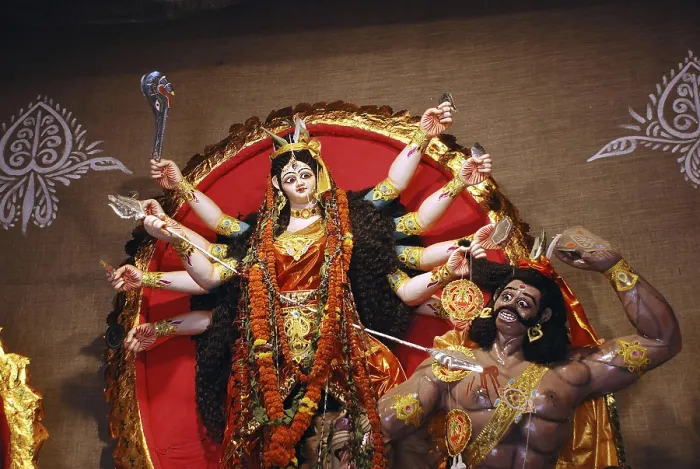 Framed Print : Durga clay model killing demon mahishasura on Durga puja