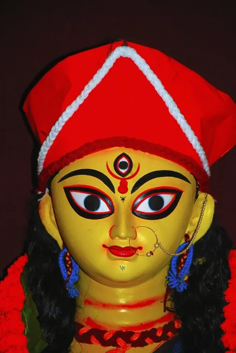Framed Print : Durga clay model showing third eye open on Durga puja