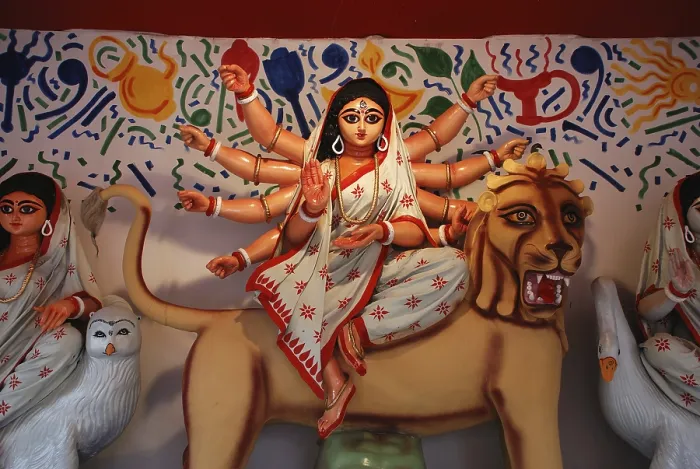 Framed Print : Durga clay model sitting on lion on Durga puja
